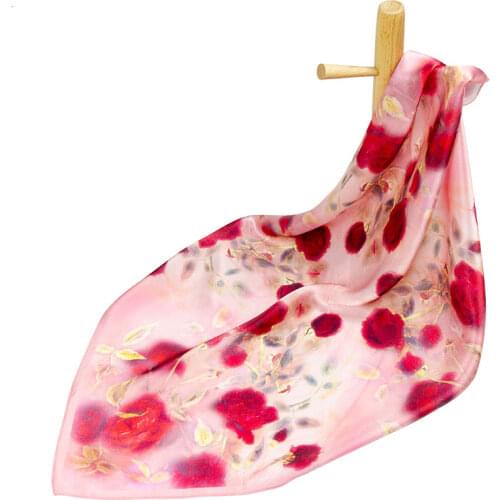High-quality Pure Silk Scarf Women Bandana Female Hair Scarf Top Womens Natural Silk Square Head Scarf Headband for Women Rose
