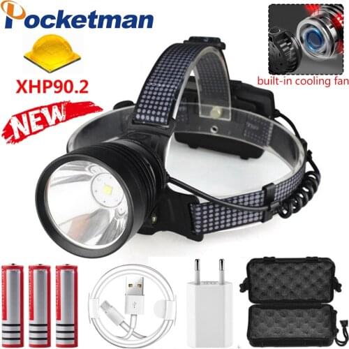 XHP90.2 USB rechargeable LED headlamp glare head lamp head light zoom high-power head light for camp built in cooling fan run