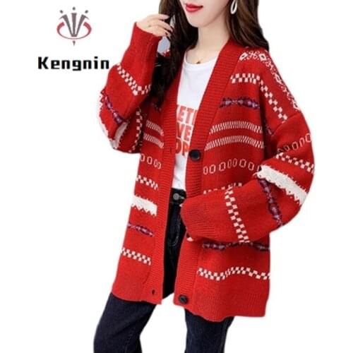 Oversized Loose Vintage Women Sweater Outerwear Autumn Winter Lazy Style Ladies Jackets Thick Knitted Cardigan Coats KN280