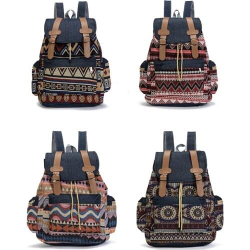 Women Canvas Vintinge Backpack Ethnic Backpack Bohemian Backpacks Schoolbag Daypack G5AE