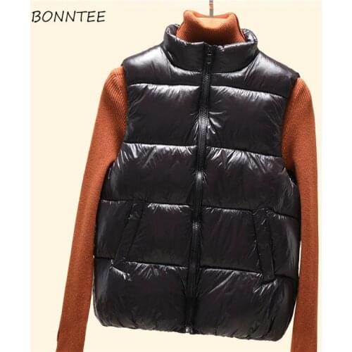 Vests Women 2XL Waistcoat Womens Solid Ulzzang Zipper Chic Simple Student Harajuku Casual Female Outwear Slim Warm Popular Black
