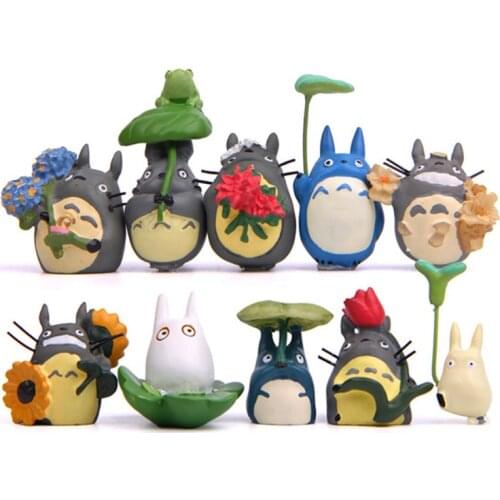 10PCS My Neighbor Figures Totoros Figurine with Flower Lotus Leaf Model Toys Desk/Garden Home Decoration Dolls for Children Gift