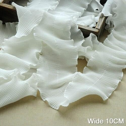 10CM Wide White Black Pleated Chiffon Guipure Lace Fabric Collar Neckline Elastic Ruffle Trim Ribbon Dress Clothing Sewing Decor