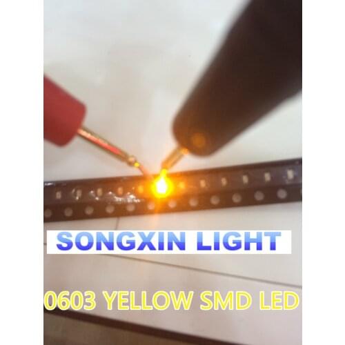 1000PCS 0603 Yellow SMD led Super Bright 120mcd 2.0~2.4V 580-590nm SMD 0603 led yellow 0603 diodes 1.6*0.8*0.6mm light lamp