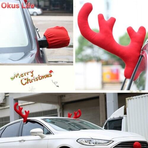 2019 Newest Reindeer Christmas Decor Car Vehicle Nose Horn Costume Set Rudolf Christmas Reindeer Antlers Red Nose Ornaments