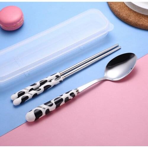3Pcs/Set Cartoon Design Children Tableware Cute Pattern Anti-Rust Portable Spoon Fork Chopsticks 3 Piece Set for Camping