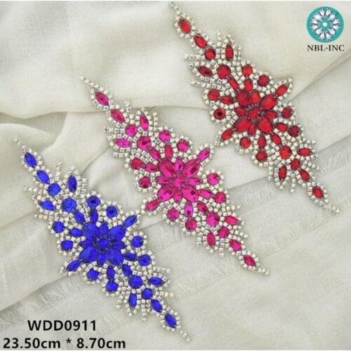 30PCS)Wholesale hand beaded sewing bridal AB crystal rhinestone applique iron on for wedding dress WDD0911
