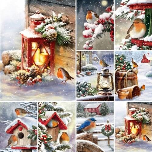 5D DIY Diamond Painting Bird Snow Tree Cross Stitch Kit Full Drill Square Embroidery Mosaic Winter Picture of Rhinestones Decor