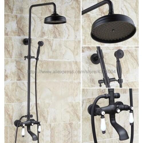 Black Oil Rubbed Brass Bathroom Rainfall Shower Faucet Set Mixer Tap With Hand Sprayer Wall Mounted Bath Tub Mixer Tap Nhg141