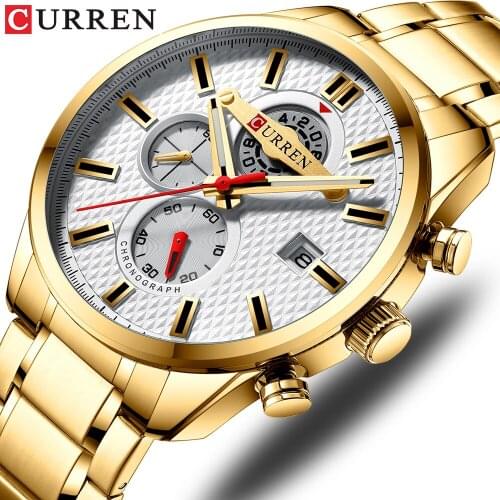 CURREN October new mesh three dial mens watch, high-end business watch, waterproof quartz steel watch