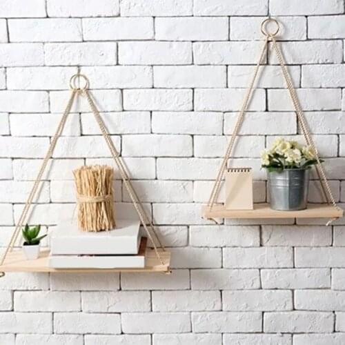 Twine Wooden Wall Shelf Flower Pot Rack Nordic Style Storage Rack Room Storage Organization Swing Shelf Home Wall Hanging Decor