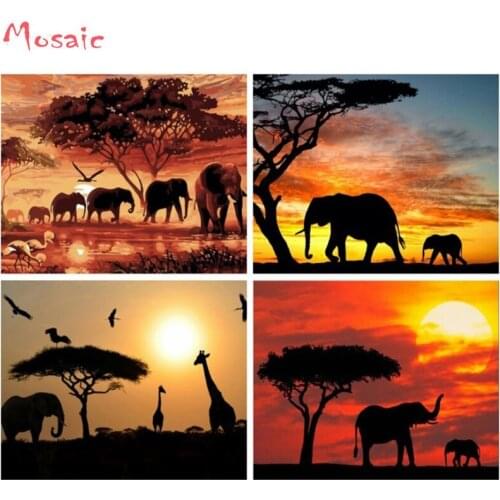 DIY Diamond Painting Elephant Diamond Mosaic Picture Of Rhinestones sunset landscape Diamond Embroidery Cross Stitch Home Decor