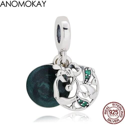 Anomokay Classic Green Enamel Mistletoe Round Piece Silver Pendant Beads for DIY Bracelet Necklace Accessories