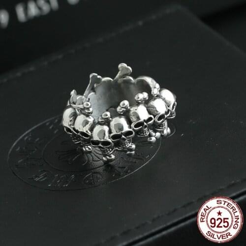 2018 new hot 100% S925 sterling silver open ring jewelry trend punk retro Thai silver popular mens personality skull jewelry
