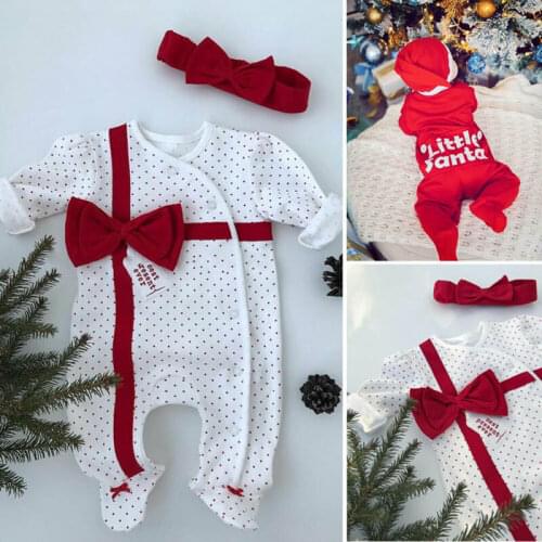 New Cute Christmas Infant Baby Girl Boy Kids 0-12M Rompers Xmas Santa Claus Romper Jumpsuits Headband Clothes