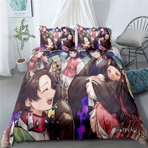 2/3 Pieces Demon Slayer Bedding Set 3D Print Devils Blade Duvet Cover Japan Cartoon Anime Bed Quilt Cover Pillowcase(No Sheets)