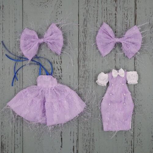 1/6 Blyth icy DBS doll joint body clothes purple dress with clip suit azone