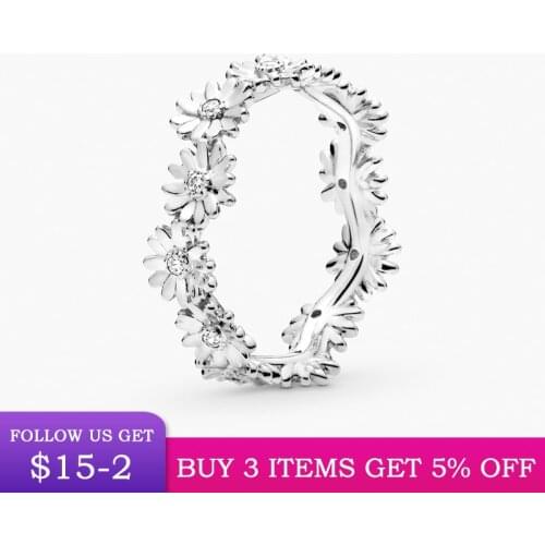 LByzHan 100% Real Sterling Silver 2020 Spring Flower Lucky Rings Silver Daisy Flower Ring For Women Making Jewelry CMR095