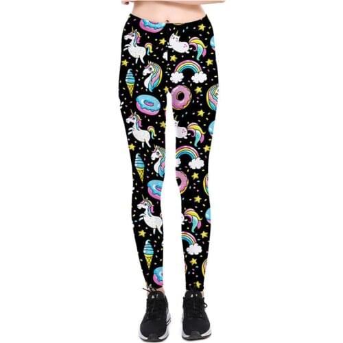 Leggings Fashion Womens Cartoon Ice Cream God Horse Leggings Print Fitness Legging Sexy Silm Leging Star Stretch Pants