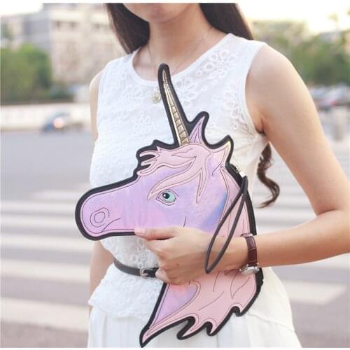 Fashion brand unique design laser cute unicorn diamond shape envelope package Clutch handbags wallet purse
