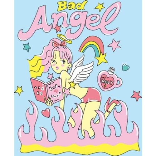 Cartoon DIY Heat Transfer Patches Pink Bad Angel Girl Boy Printing Patches On Clothes Stickers On T-shirt Dresses Jeans