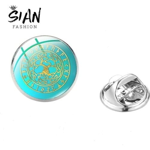 SIAN Vintage Tree Of Life Brooches Retro Life Tree symbols Poster Brooch Badge for Men Women Crystal Jackets Jewelry Gifts