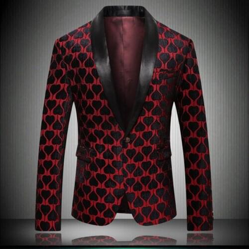 2020 New Arrival Mens Wedding Blazers Slim Fit Top Quality Red Love Print Blazer Men Korean Casual Married Party Jacket Summer