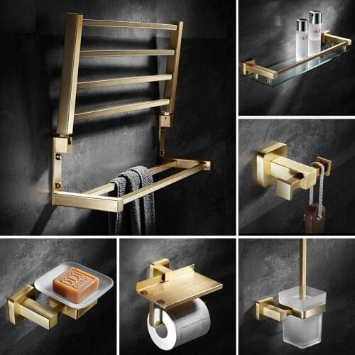Bathroom Accessories Set Solid Brass Towel Bar/Rack Tissue Rack Toilet Brush Holder Corner Shelves Bath Hardware Brushed gold