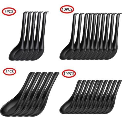 5/10Pcs Chinese Japanese Ramen Noodle Soup Spoon Set Melamine Plastic Long Handle Hook Spoons Flatware for Restaurant Food Shop