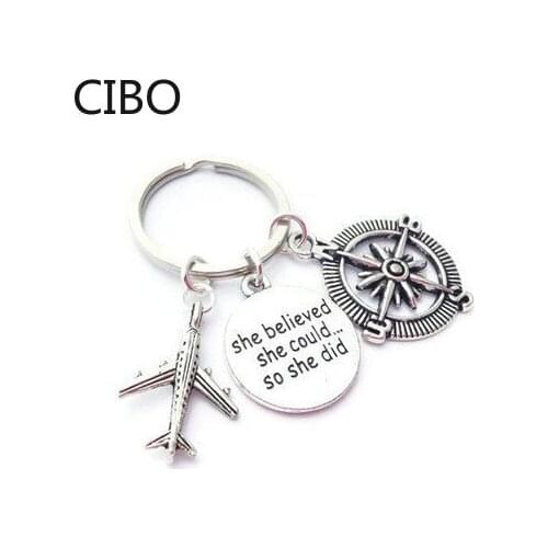 2019 New Earth Airplane Keychains She believed she could Pendant Travel Keyring Friendship Handmade Jewelry Gift Traveler