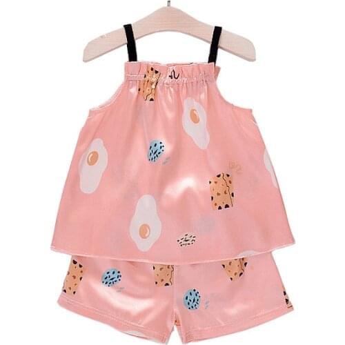 Summer Girls Vest + shorts Childrens Pajamas Sleepwear set Toddler Kids Baby home sleepwear satin infant baby girls nightwear