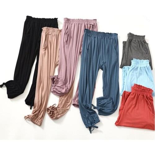 Modal Anti-Mosquito Womens Wide-Legged Summer Home Wear Thin High Waist Loose Lantern Beam Pajamas Pants Pantalones De Mujer