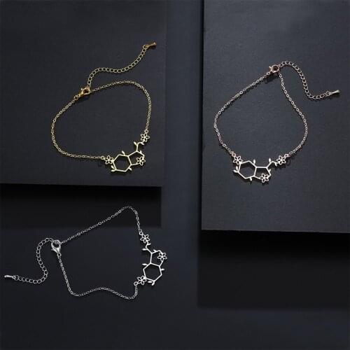 Simple Flower Serotonin Molecule Bracelets Hollowout Molecule Bangle Science Cuff Charm Trendy Chemistry Jewelry Gift for Her