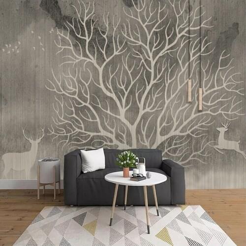 Grey Abstract Forest Tree Deer Nordic Style Wall Mural Papel De Parede 3D Modern Living Room Bedroom Background Photo Wallpaper
