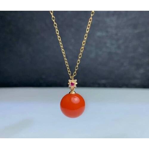 Shilovem 18K yellow Gold Natural south Red agate pendants no necklace fine Jewelry classic gift plant gift new myme9.5-10666nh