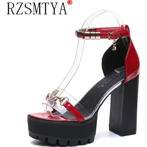 RZSMTYA New Women Shoes High Heel Sexy Square Heel Pumps Party Dress Ladies Clear Shoes Peep Toe Transparent Casual Shoe Woman
