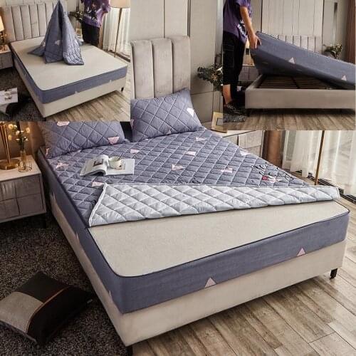 All-inclusive Bed Linen Fitted Sheet Thick Quilted Latex Bedspread Dust Mattress Protection Cover Zipper Type Non-slip Six Sides