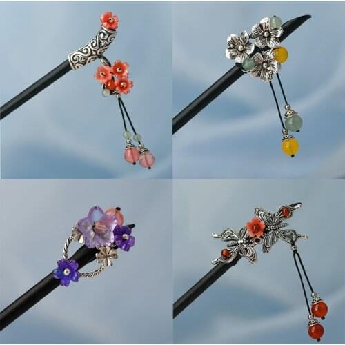 Vintage Retro Tassel Wood Hair Sticks Chinese Bun Hair Stick Butterfly Bu Yao Hairpin Headwear for Women Girls Hair Accessories