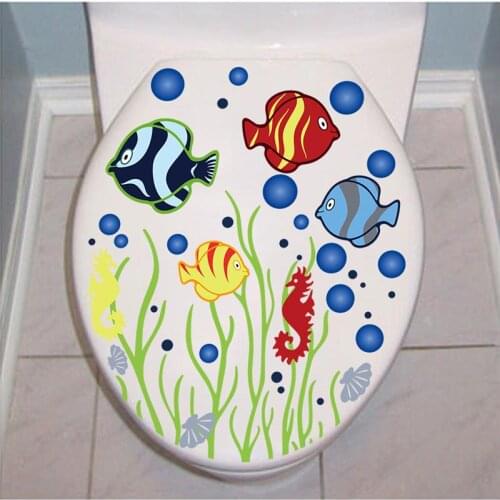 Carton Bubble Ocean Sea Fish Vinyl Wall Sticker Decorative Stickers Bathroom Toilet Decorations Home Decor Decal Wallpaper