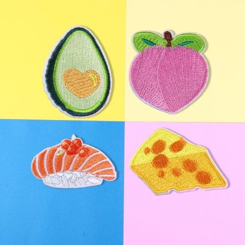 Food honey peach avocado cheese Sushi Embroidered Patch Iron On Cute Applique Patch For T-shirt DIY Apparel Accessories