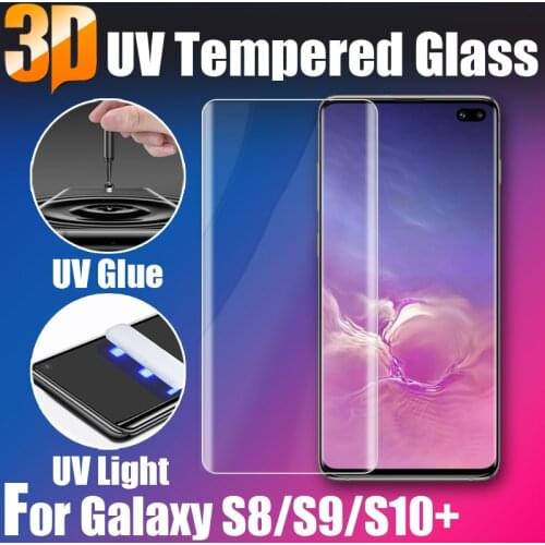 3D Full Glue Anti-blue Screen Protectors Coverage UV Tempered Glass film For Samsung Galaxy S8 S9 S10 plus UV Liquid Curved