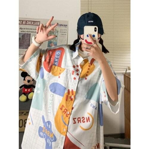 Plus Size Short Sleeve Thin Shirts Women Summer Design Sense Printing New Style 2021 Female Single-breasted Loose Blouse aq810