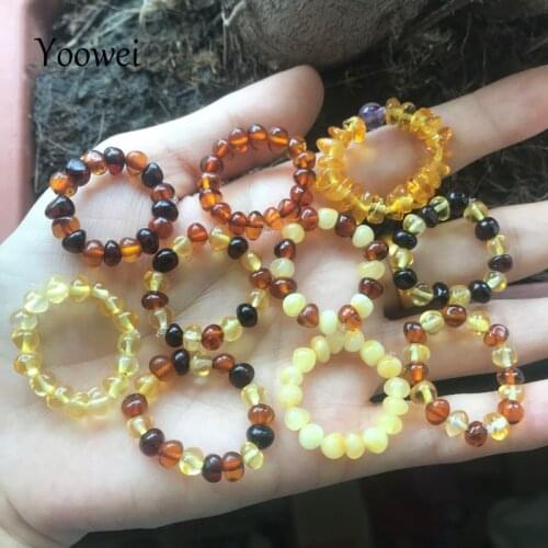 Yoowei 11 Colors Baltic Amber Rings for Women 4mm--5mm Real Small Bead Adjustable Stretched Size Natural Amber Jewelry Wholesale