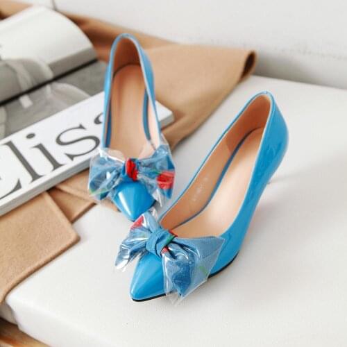 2020 New women high heels bow pumps sexy stiletto pointed toe fashion party pumps ladies wedding shoes zapatos mujer 35-40