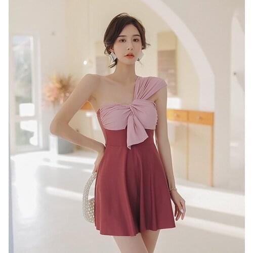 Bathing Suit Women One Piece Bikini Beach Wear Bath Swimsuit Female Inclined Shoulder Hot Skirt Print Polyester Sierra Surfer