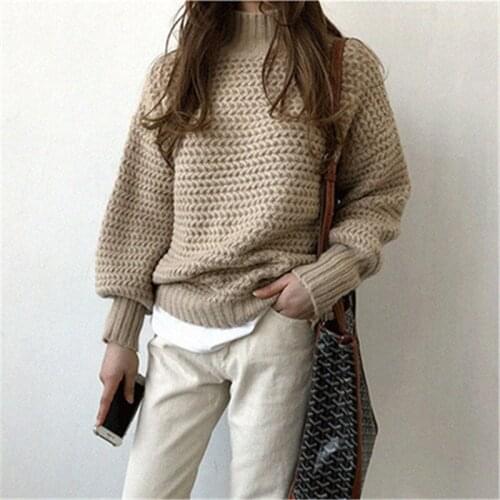 Women Turtleneck Thick Sweaters Autumn Winter Korean Casual Knit Pullover For Female Simple Loose Solid Jumpers Lady Tops 2020