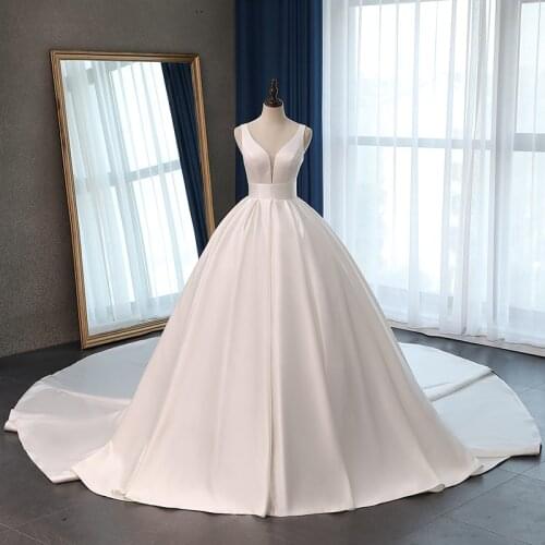 Hot Sale Satin Vestido de Noiva Elegant Wedding Dress Corset 2020 Long Train Bridal Ball Gowns Plus Size Customized FSM-047T