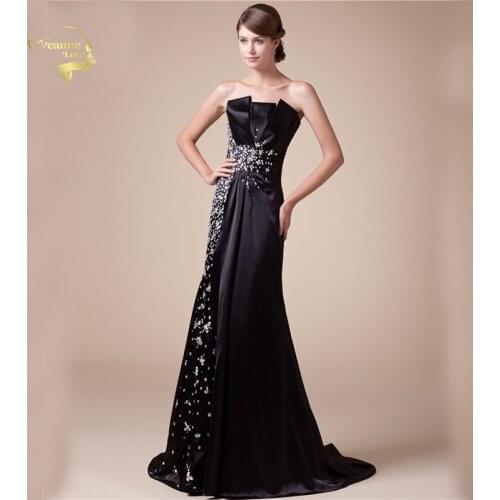 Fashion New Arrival Vestido De Festa Beading Evening Dresses 2019 Sleeveless Crystal Black Prom Robe De Soiree Lady Dress OL5208