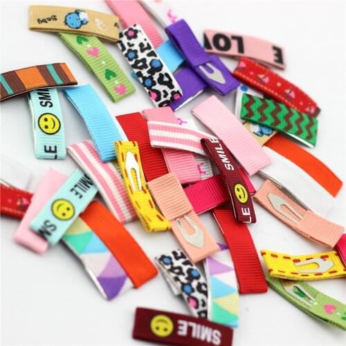 10pcs Baby Mini Hair clip Non-Slip Grip Newborn Flower Cartoon Print hair barrettes Grosgrain Clip Girls Snap Clips Kids Hairpin