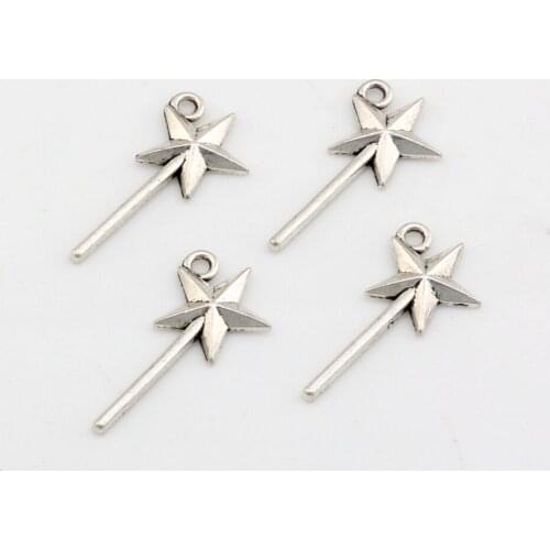 200 pcs Zinc Alloy finished Single-Side Fairy Star Wand Charms Pendants 26x13mm DIY Jewelry A-027